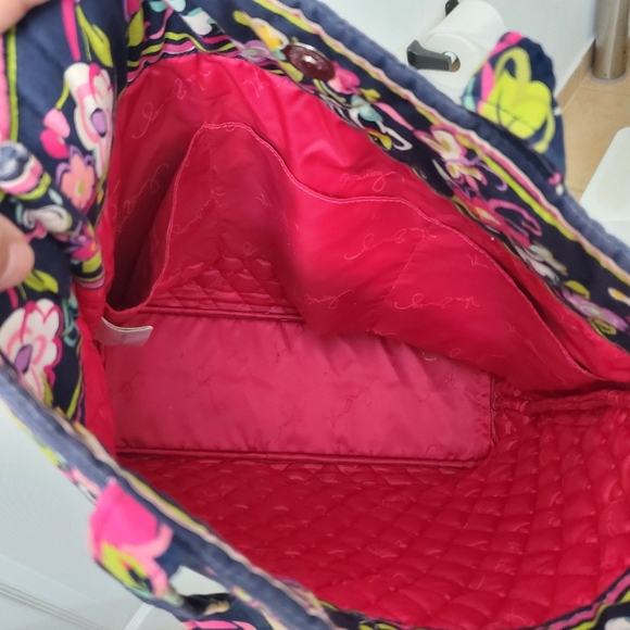 Vera Bradley Floral Quited Ribbons Shoulder Tote Bag Navy And Pink - Picture 6 of 6